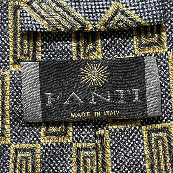 Fanti Blue Gold Square Print 100% Silk Made in Italy Men's Tie - Picture 6 of 7